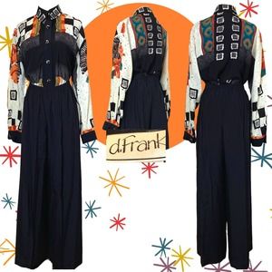STUNNING Vintage 80s d. Frank Designer Abstract 3-Piece Pantsuit Outfit Set